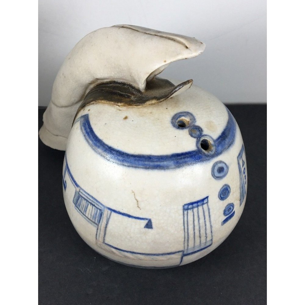 Vintage Pottery Ceramic Porcelain Blue & White Hand Painted Container  Signed
